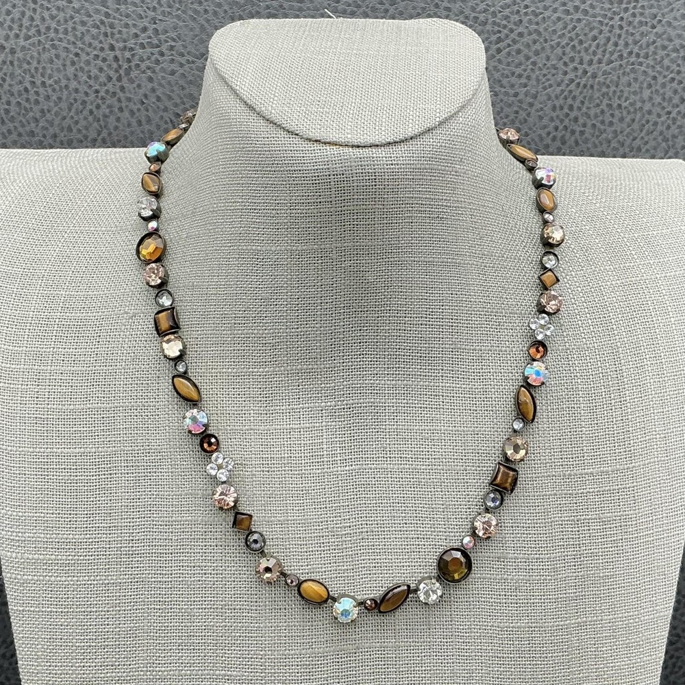 Sorrelli Necklace Gold Tone Multicolor Crystal Station Brass Womens Jewelry 16"